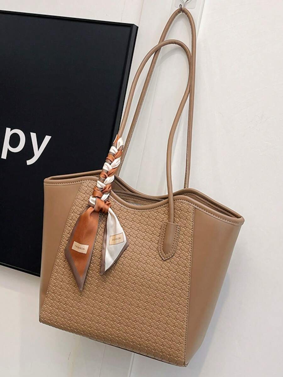 Elegant & Fashionable Tote Shoulder Bag, Crocodile Embossed Charm, Spacious Office/Business Tote, Coffee Color , Office Bag