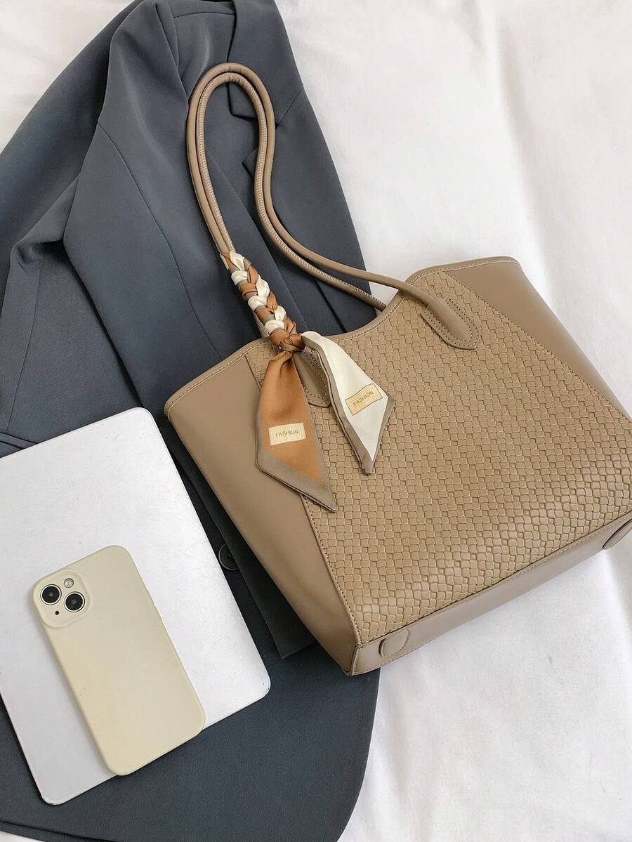 Elegant & Fashionable Tote Shoulder Bag, Crocodile Embossed Charm, Spacious Office/Business Tote, Coffee Color , Office Bag