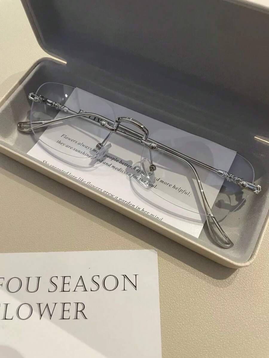 1pc Classic Fashionable Elegant Rimless Metal Eyeglasses