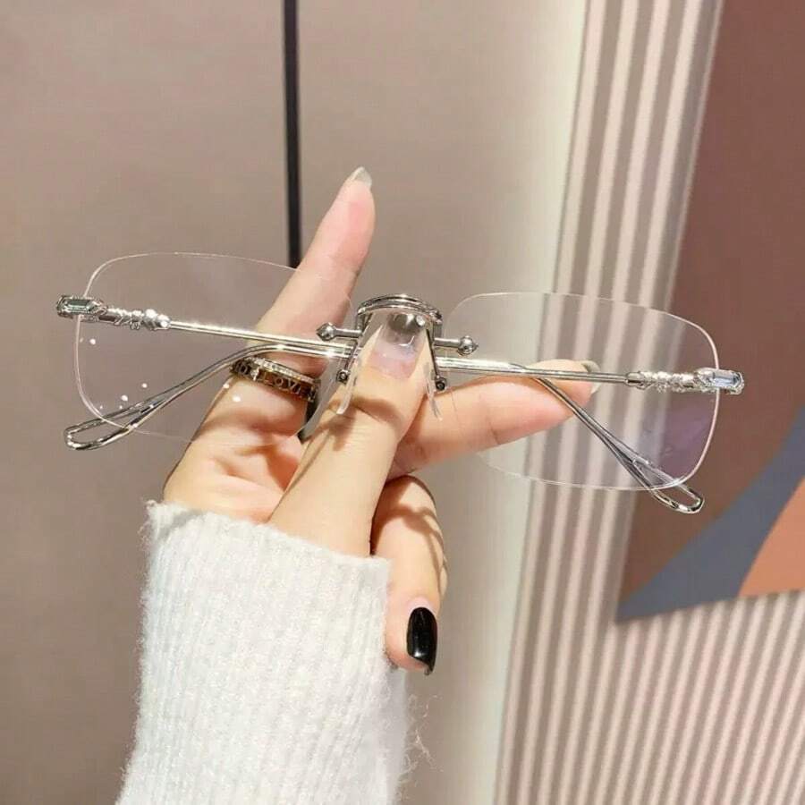 1pc Classic Fashionable Elegant Rimless Metal Eyeglasses