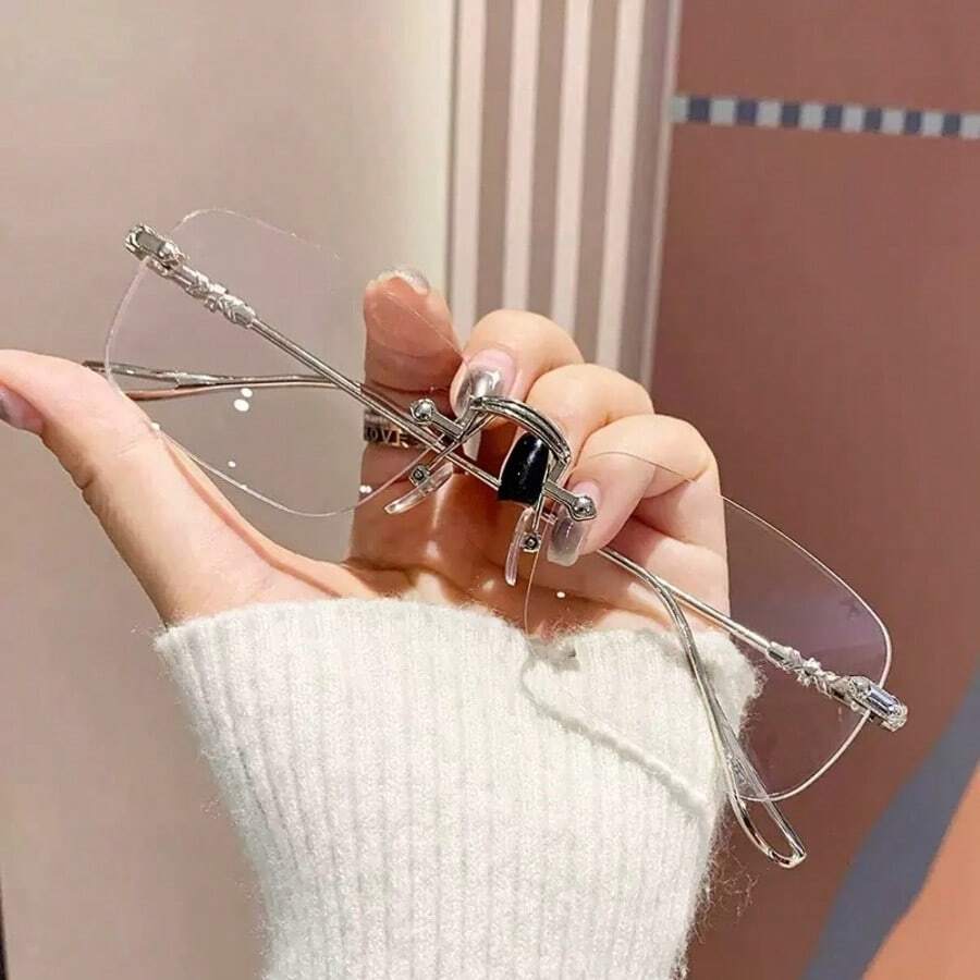 1pc Classic Fashionable Elegant Rimless Metal Eyeglasses