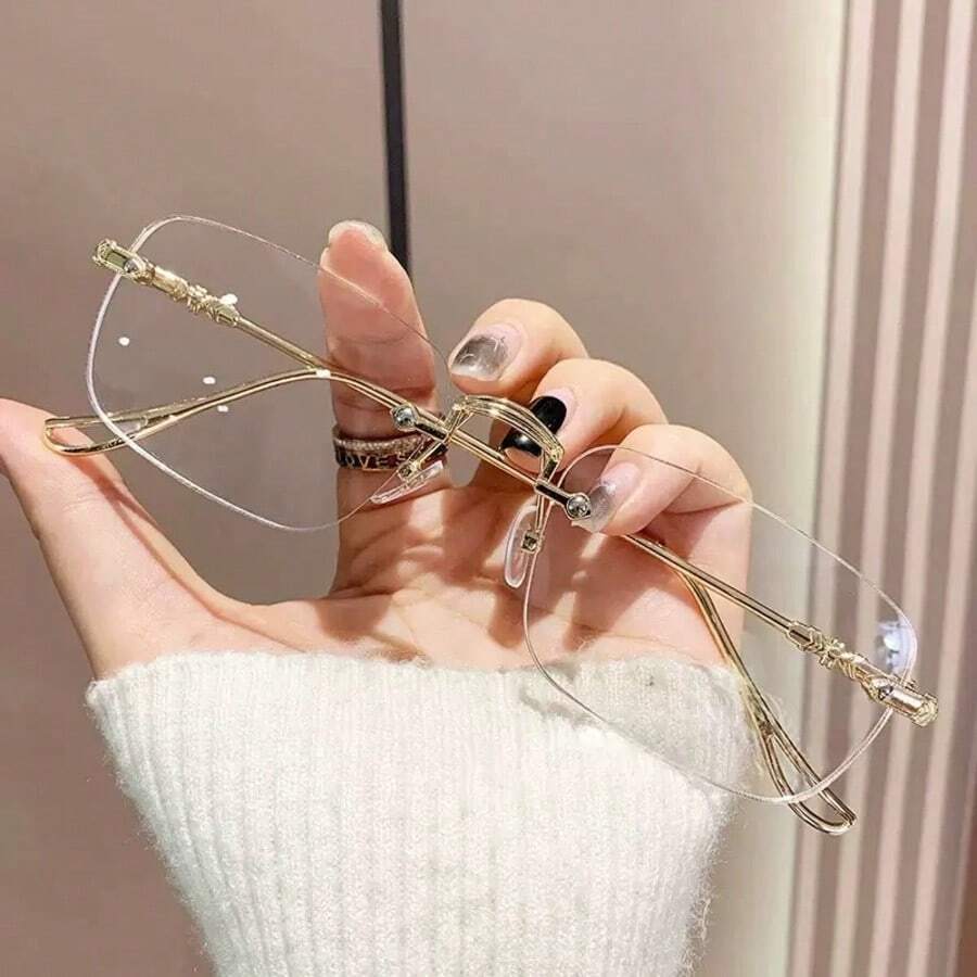 1pc Classic Fashionable Elegant Rimless Metal Eyeglasses