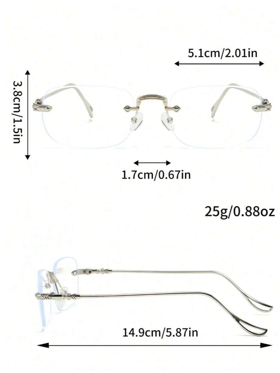 1pc Classic Fashionable Elegant Rimless Metal Eyeglasses