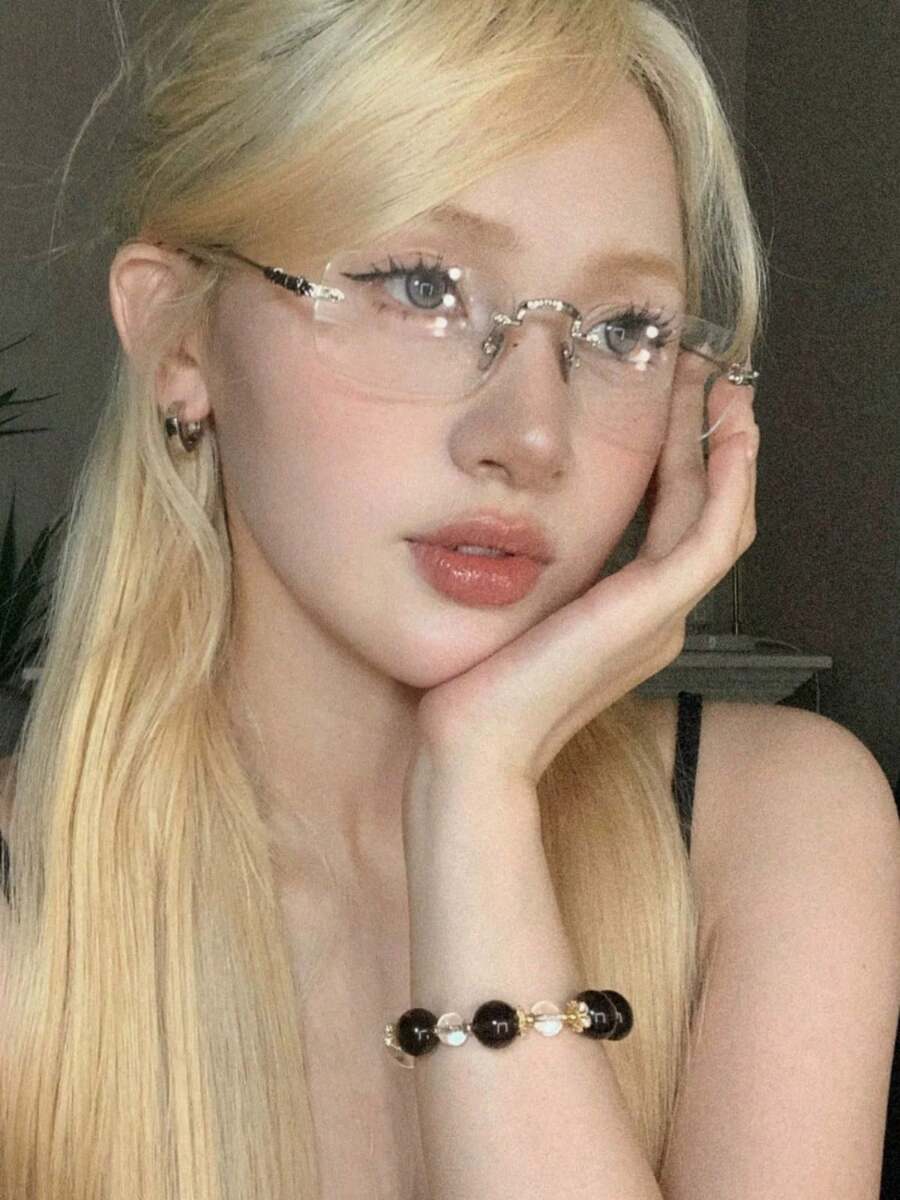 1pc Classic Fashionable Elegant Rimless Metal Eyeglasses