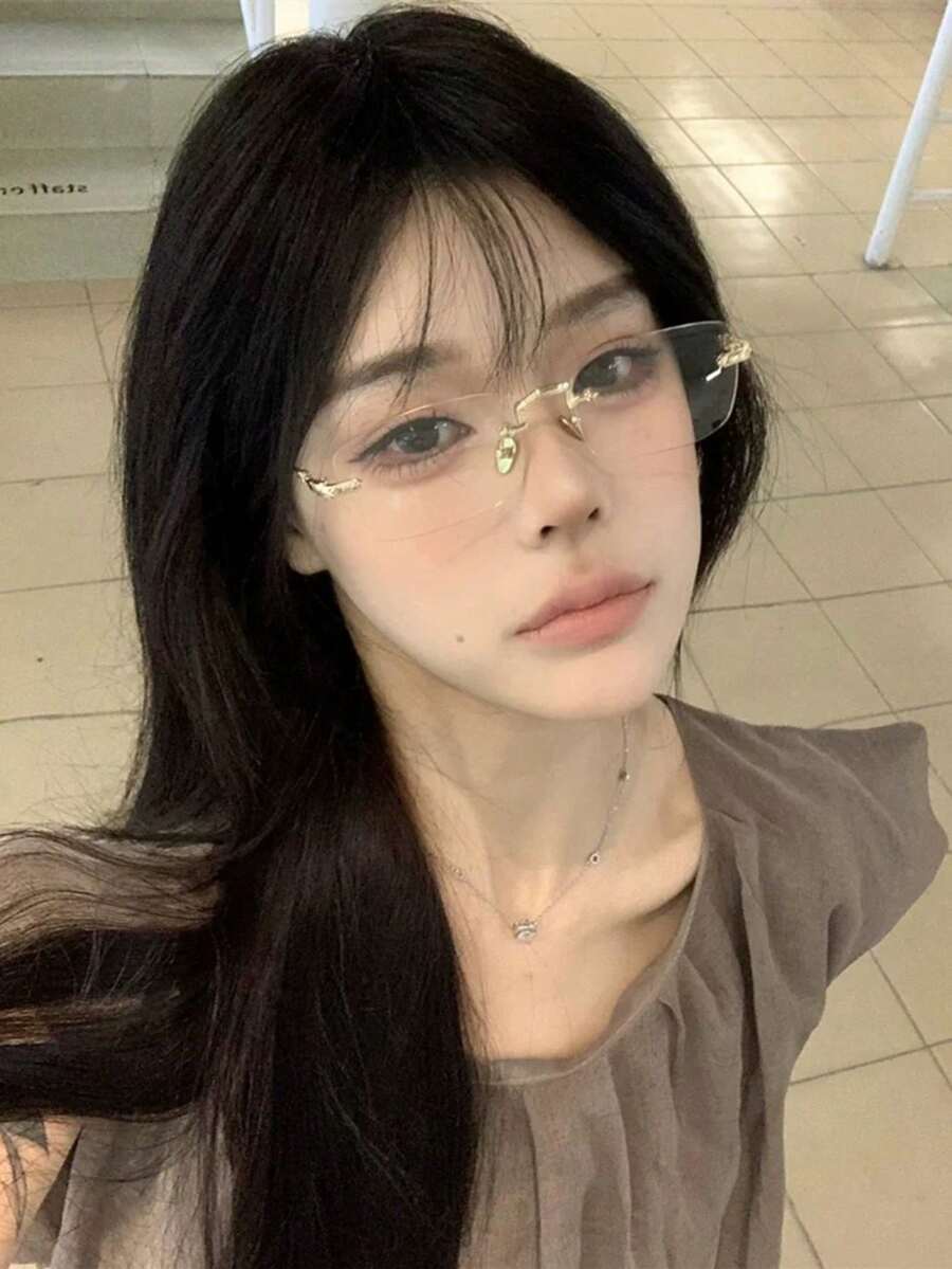 1pc Classic Fashionable Elegant Rimless Metal Eyeglasses