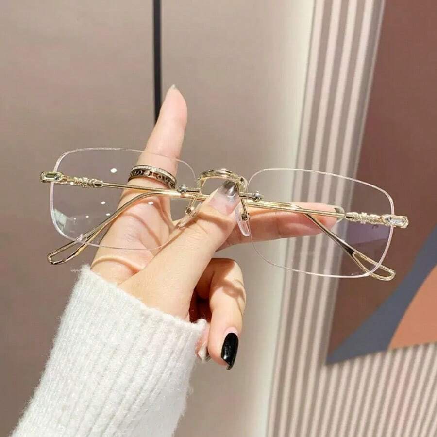 1pc Classic Fashionable Elegant Rimless Metal Eyeglasses