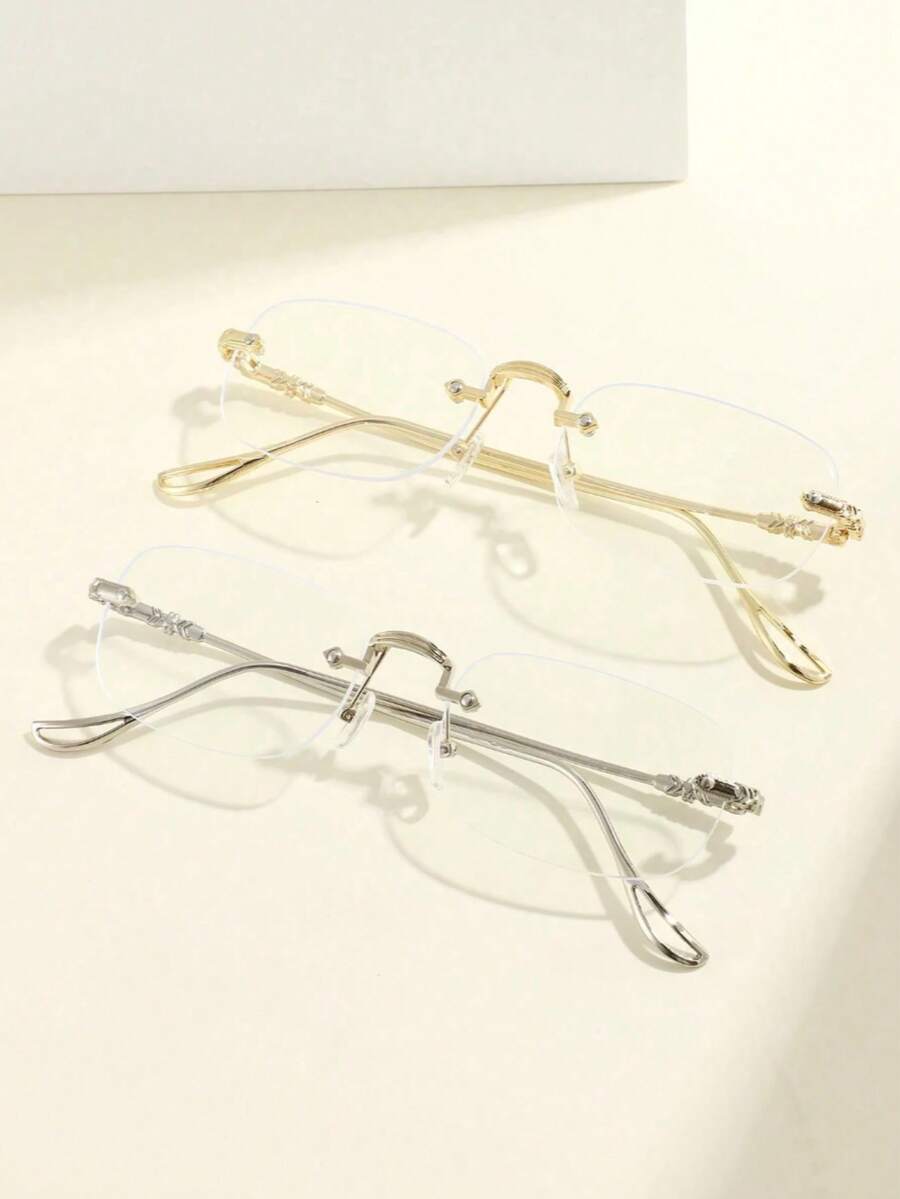 1pc Classic Fashionable Elegant Rimless Metal Eyeglasses