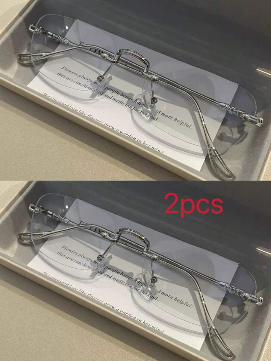 1pc Classic Fashionable Elegant Rimless Metal Eyeglasses