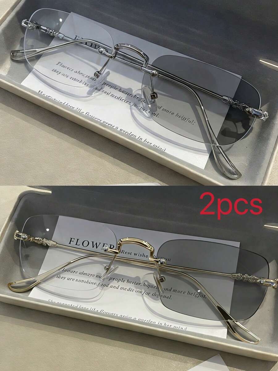1pc Classic Fashionable Elegant Rimless Metal Eyeglasses