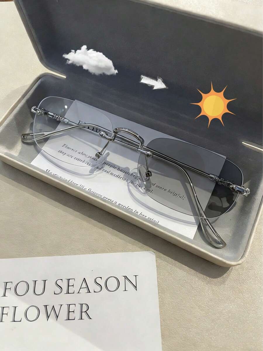 1pc Classic Fashionable Elegant Rimless Metal Eyeglasses