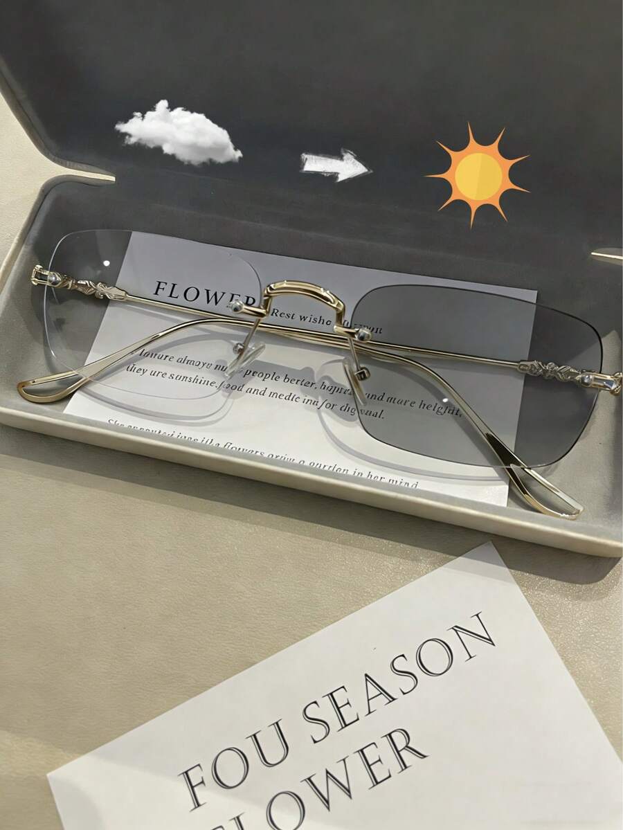 1pc Classic Fashionable Elegant Rimless Metal Eyeglasses