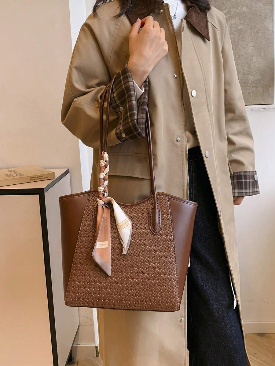 Elegant & Fashionable Tote Shoulder Bag, Crocodile Embossed Charm, Spacious Office/Business Tote, Coffee Color , Office Bag