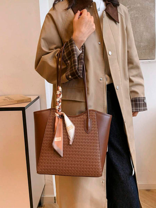 Elegant & Fashionable Tote Shoulder Bag, Crocodile Embossed Charm, Spacious Office/Business Tote, Coffee Color , Office Bag