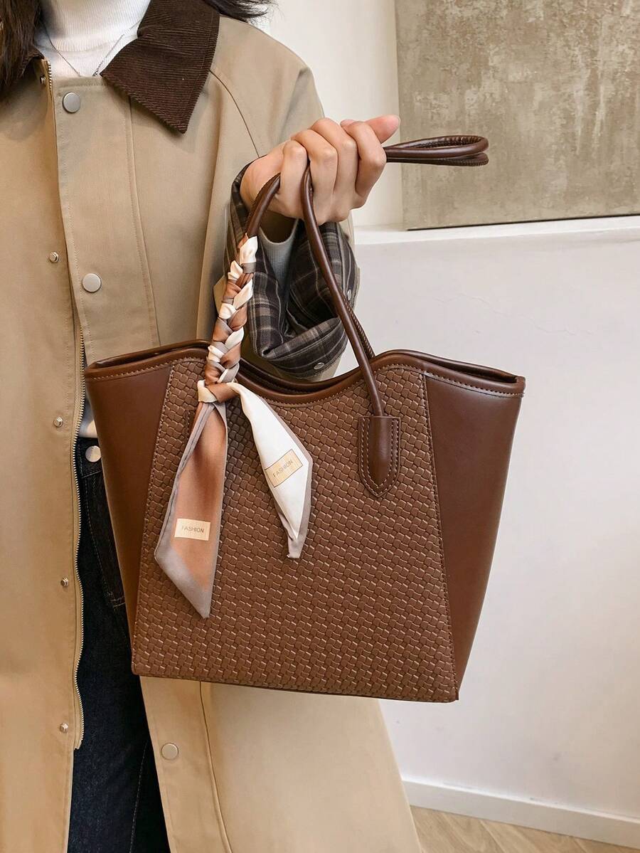 Elegant & Fashionable Tote Shoulder Bag, Crocodile Embossed Charm, Spacious Office/Business Tote, Coffee Color , Office Bag