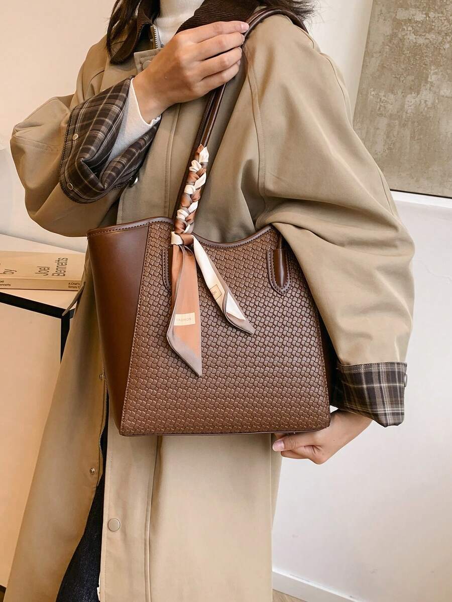 Elegant & Fashionable Tote Shoulder Bag, Crocodile Embossed Charm, Spacious Office/Business Tote, Coffee Color , Office Bag