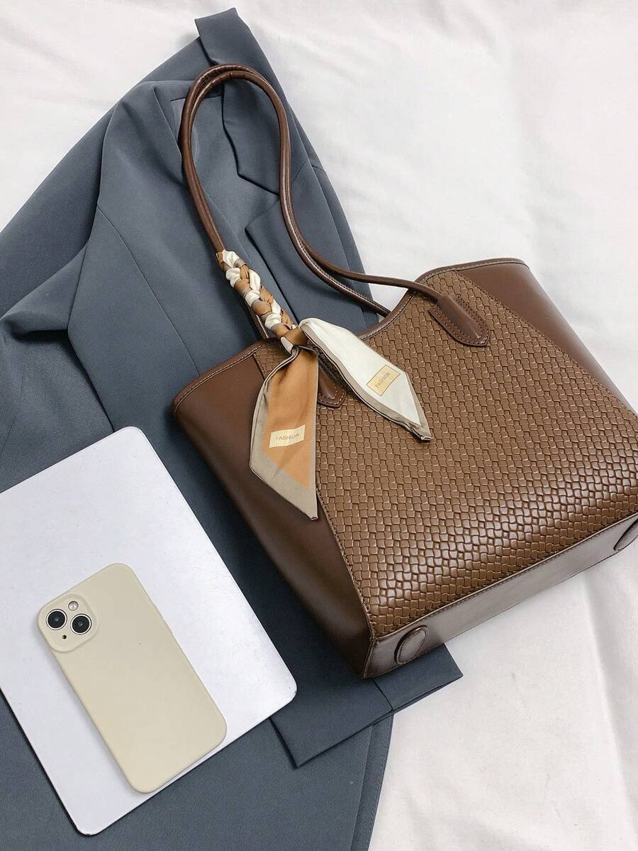 Elegant & Fashionable Tote Shoulder Bag, Crocodile Embossed Charm, Spacious Office/Business Tote, Coffee Color , Office Bag