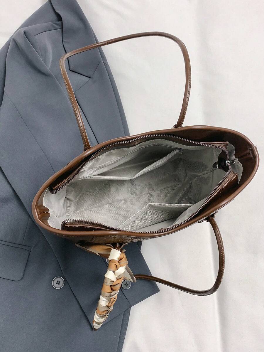 Elegant & Fashionable Tote Shoulder Bag, Crocodile Embossed Charm, Spacious Office/Business Tote, Coffee Color , Office Bag